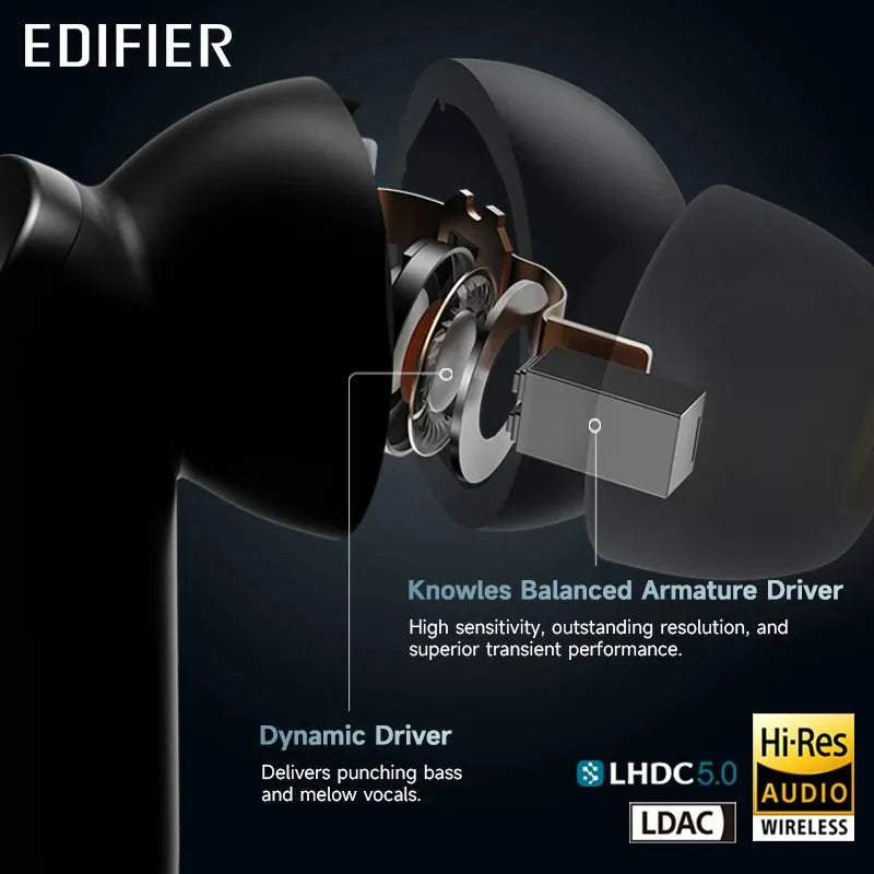 EDIFIER audífonos, in-ear, Cancelación activa de ruido, TWS, LDAC alta definición, 8 micrófonos AUD-079 - Gifteando