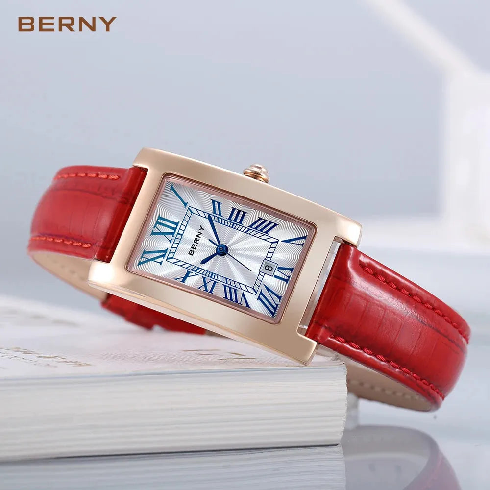 BERNY reloj de cuarzo dama, rectangular, Diseño Elegante con Cristal de Zafiro y Resistencia al Agua. REL-064 - Gifteando