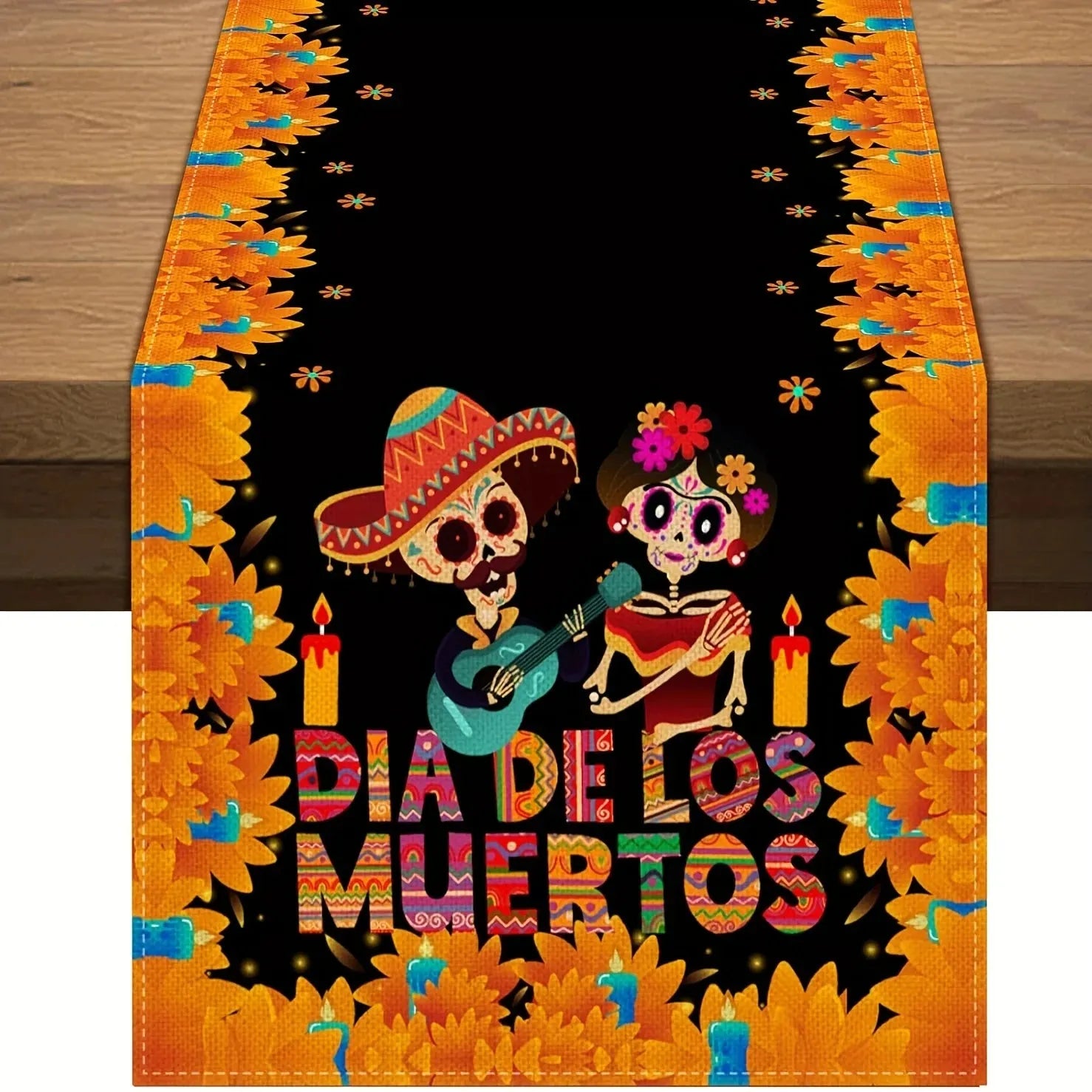 Camino de Mesa de Lino con Calaveras de Azúcar para el Día de Muertos - Gifteando