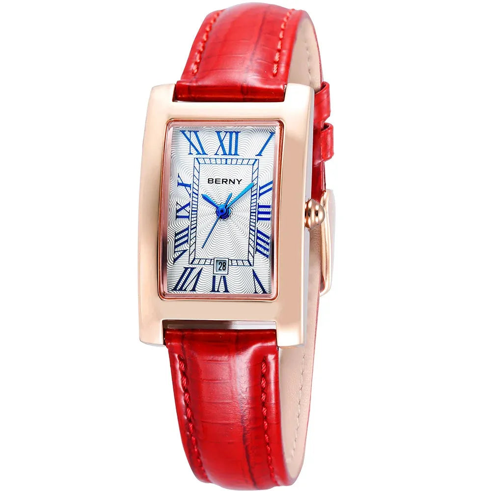 BERNY reloj de cuarzo dama, rectangular, Diseño Elegante con Cristal de Zafiro y Resistencia al Agua. REL-064 - Gifteando