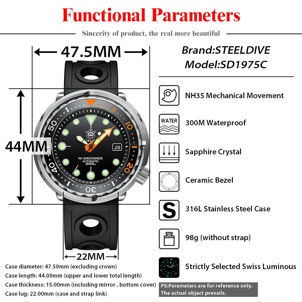 STEELDIVE Reloj Hombre Automático, Clásico, Estilo Deportivo, Cristal de Zafiro. REL-061 - Gifteando