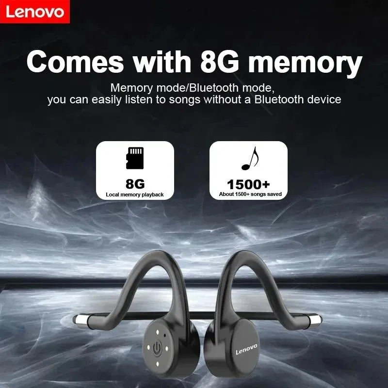 LENOVO audífonos de conducción ósea, impermeables, IPX8 con 8GB memoria AUD-059 - Gifteando