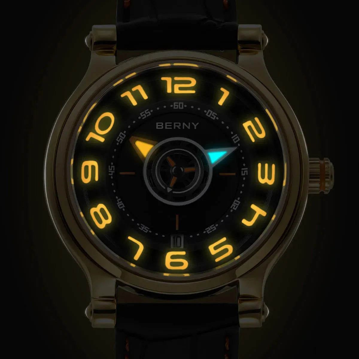 BERNY reloj para hombre, automático, cristal zafiro, superluminoso, tipo brújula. REL-067 - Gifteando