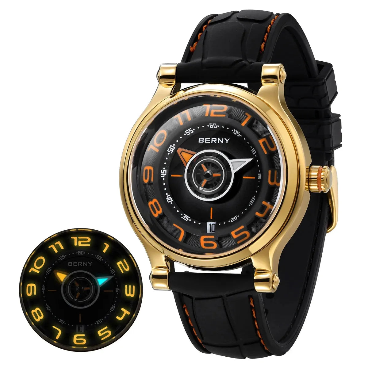 BERNY reloj para hombre, automático, cristal zafiro, superluminoso, tipo brújula. REL-067 - Gifteando