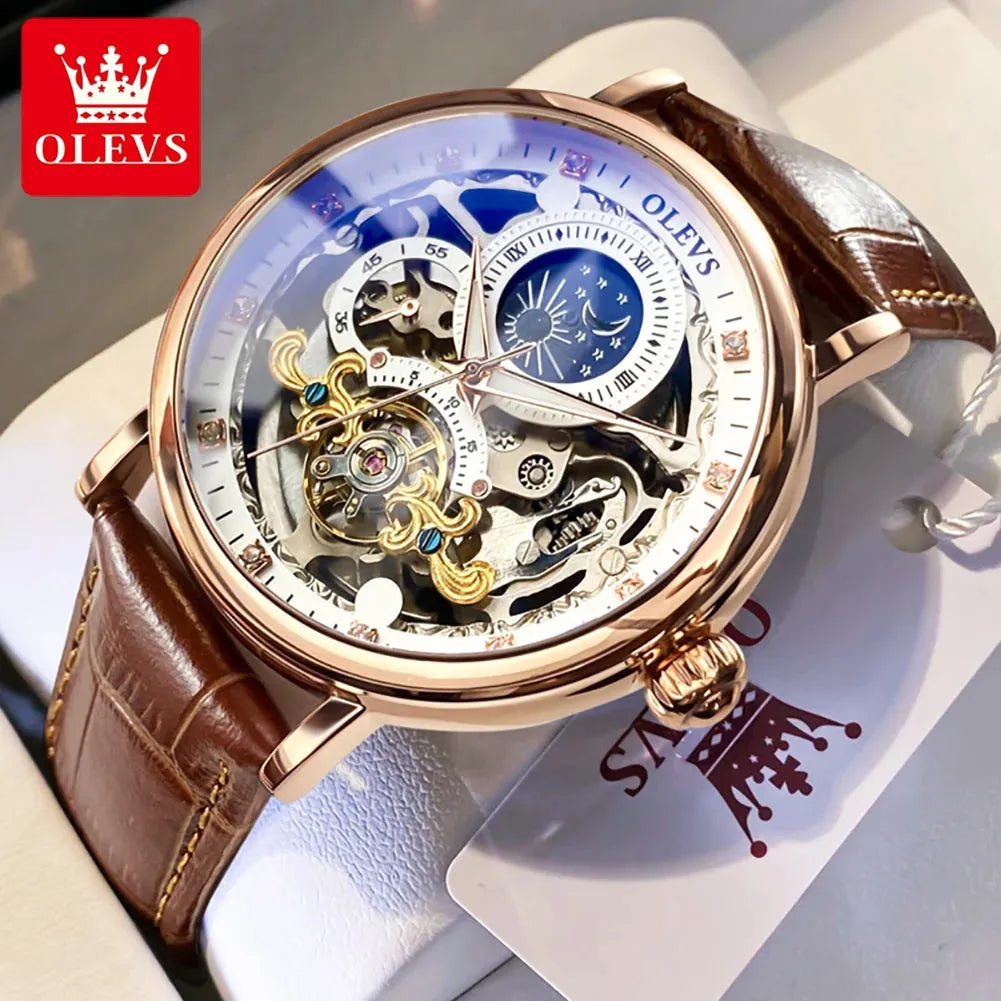 OLEVS Reloj hombre, automático, deportivo, Skeleton, fases lunares. REL-029 - Gifteando