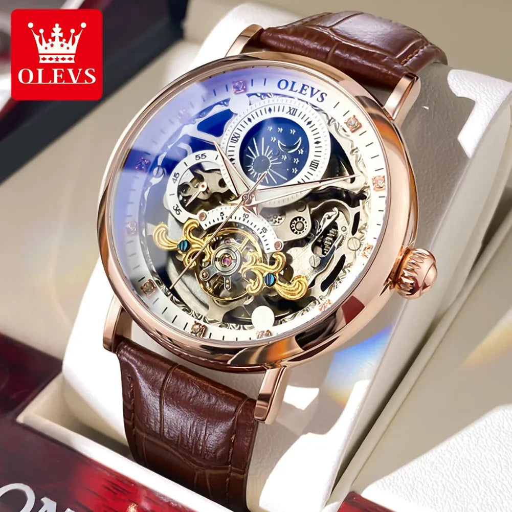 OLEVS Reloj hombre, automático, deportivo, Skeleton, fases lunares. REL-029 - Gifteando